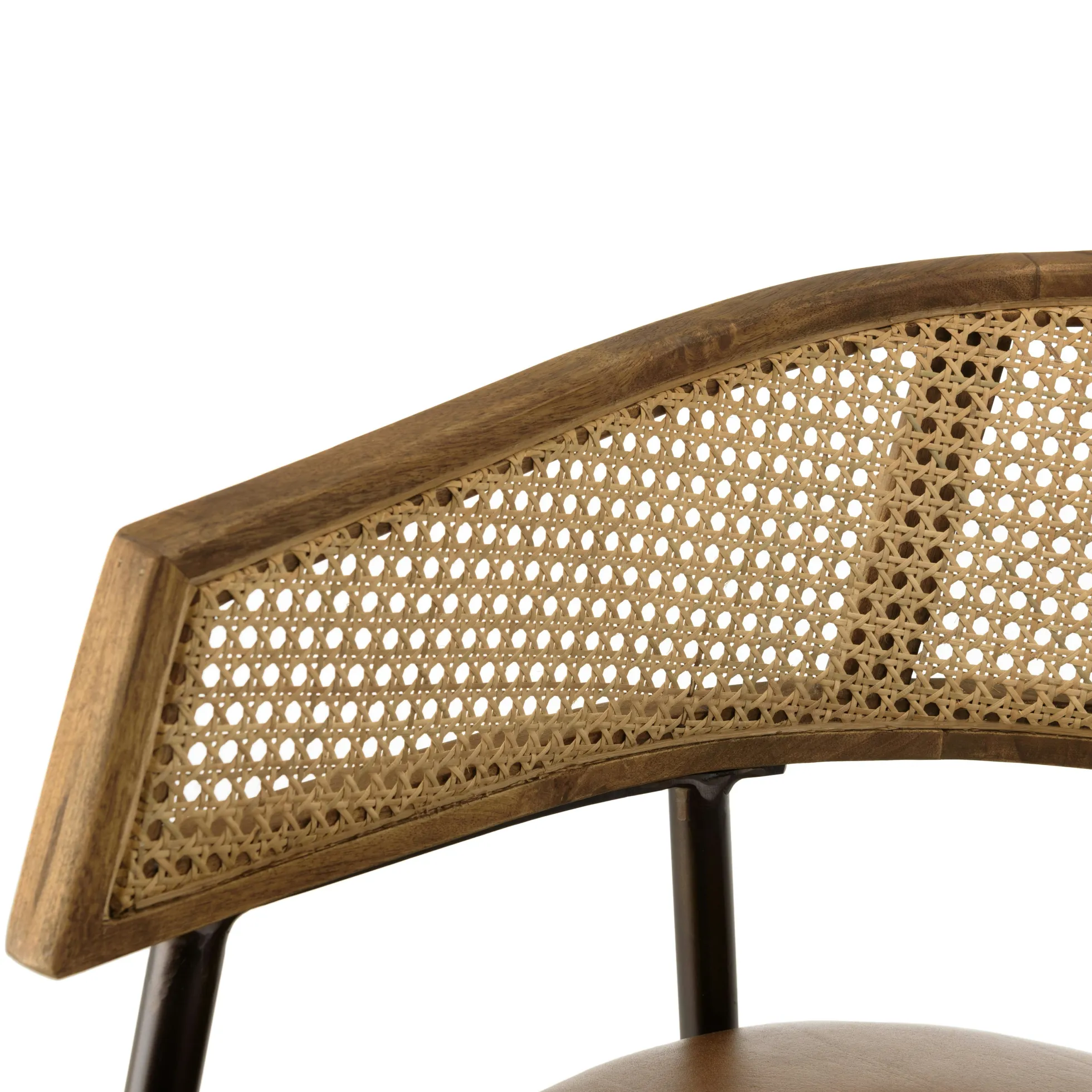 Fauteuil rotin et cuir havane dossier arrondi (lot de 2) TIM