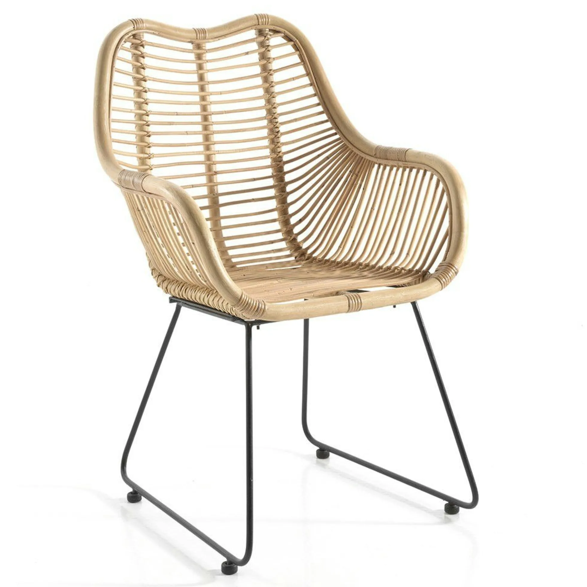 Fauteuil rotin pieds métal noir BOGOR