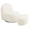 Fauteuil salon blanc pivotant et son pouf assorti BERLIN