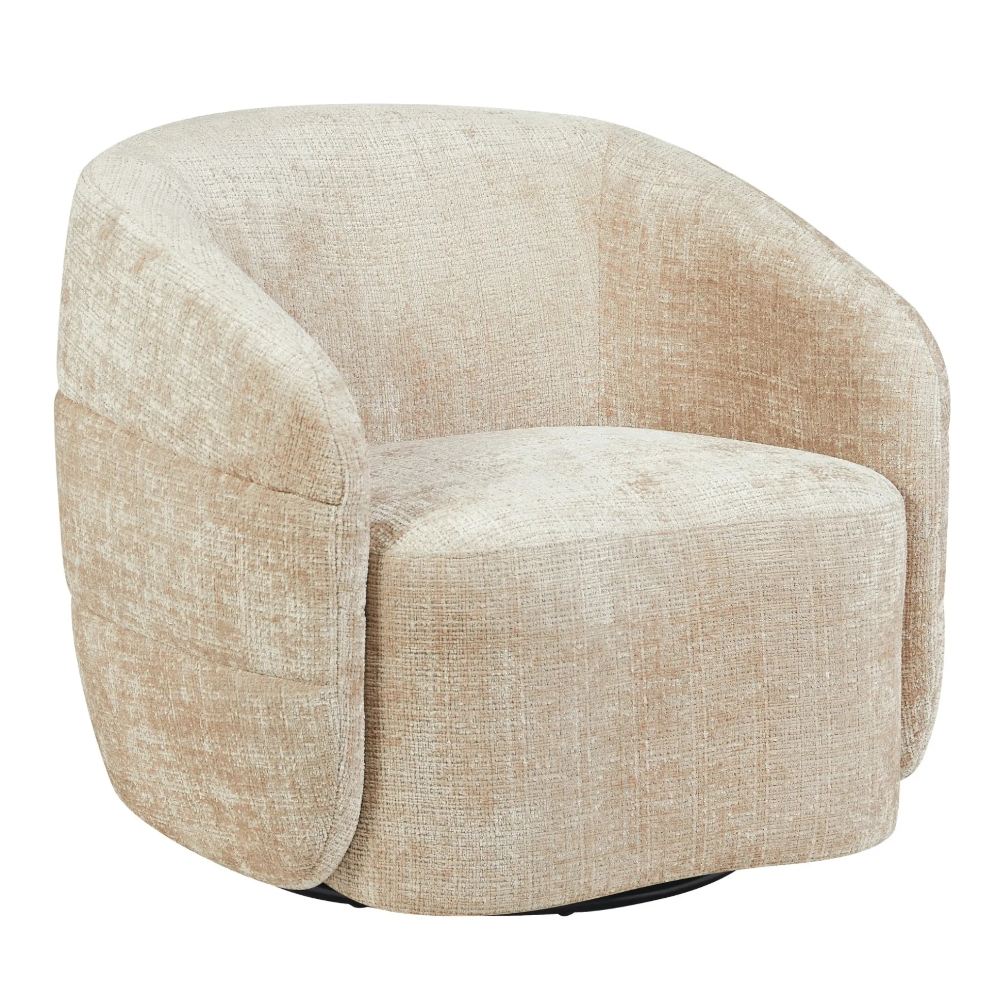 Fauteuil salon pivotant beige tissu chenille BELORA