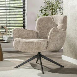 Fauteuil salon pivotant beige à dossier souple ASCOLI