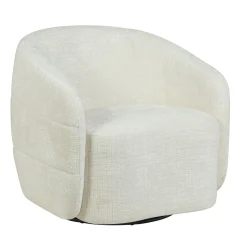 Fauteuil salon pivotant blanc crème tissu chenille BELORA