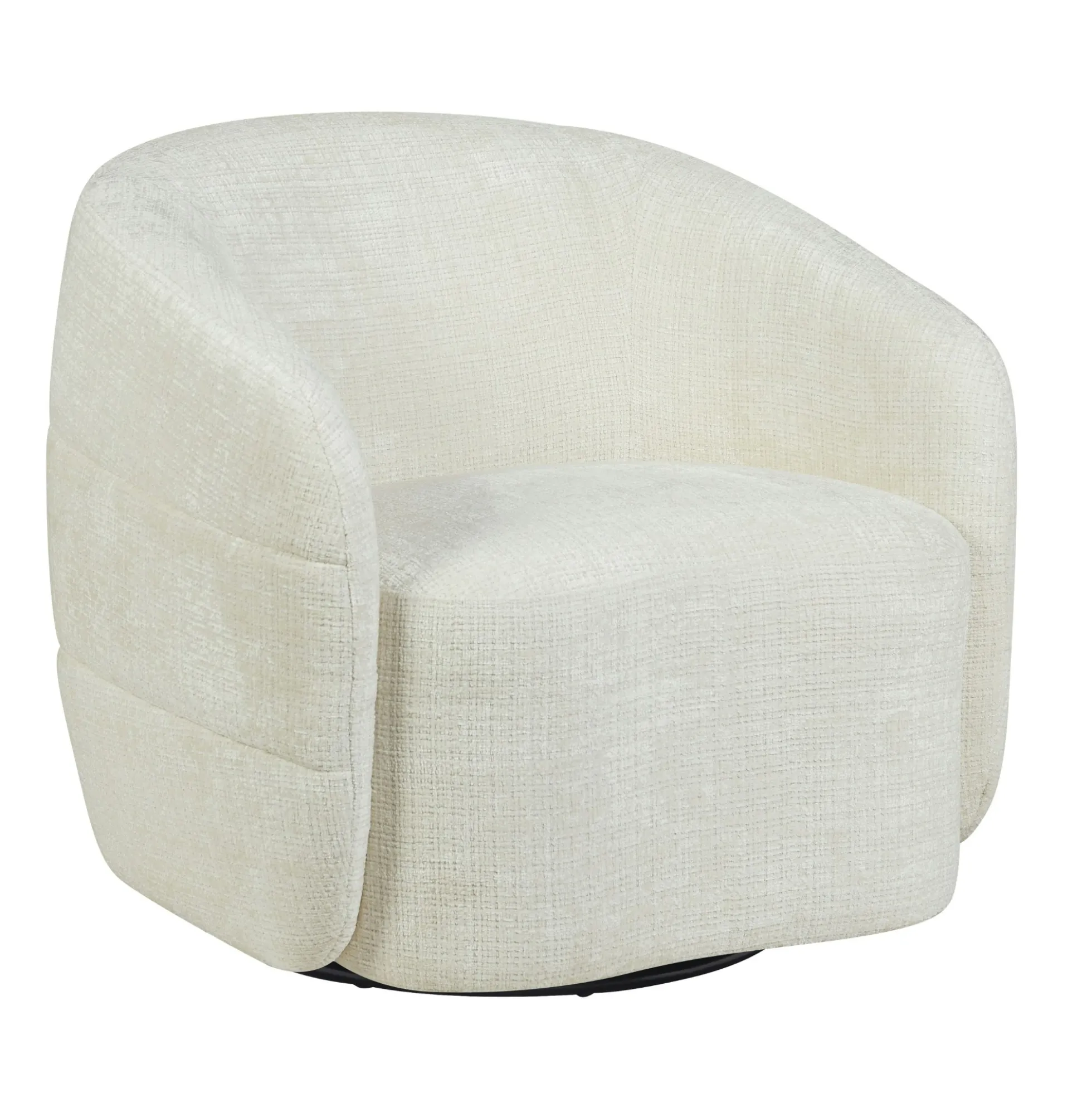 Fauteuil salon pivotant blanc crème tissu chenille BELORA