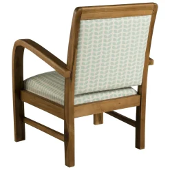 Fauteuil Teck assise tissu coton motifs feuilles rétro années 50. Dim: 61x63x81cm DIKA