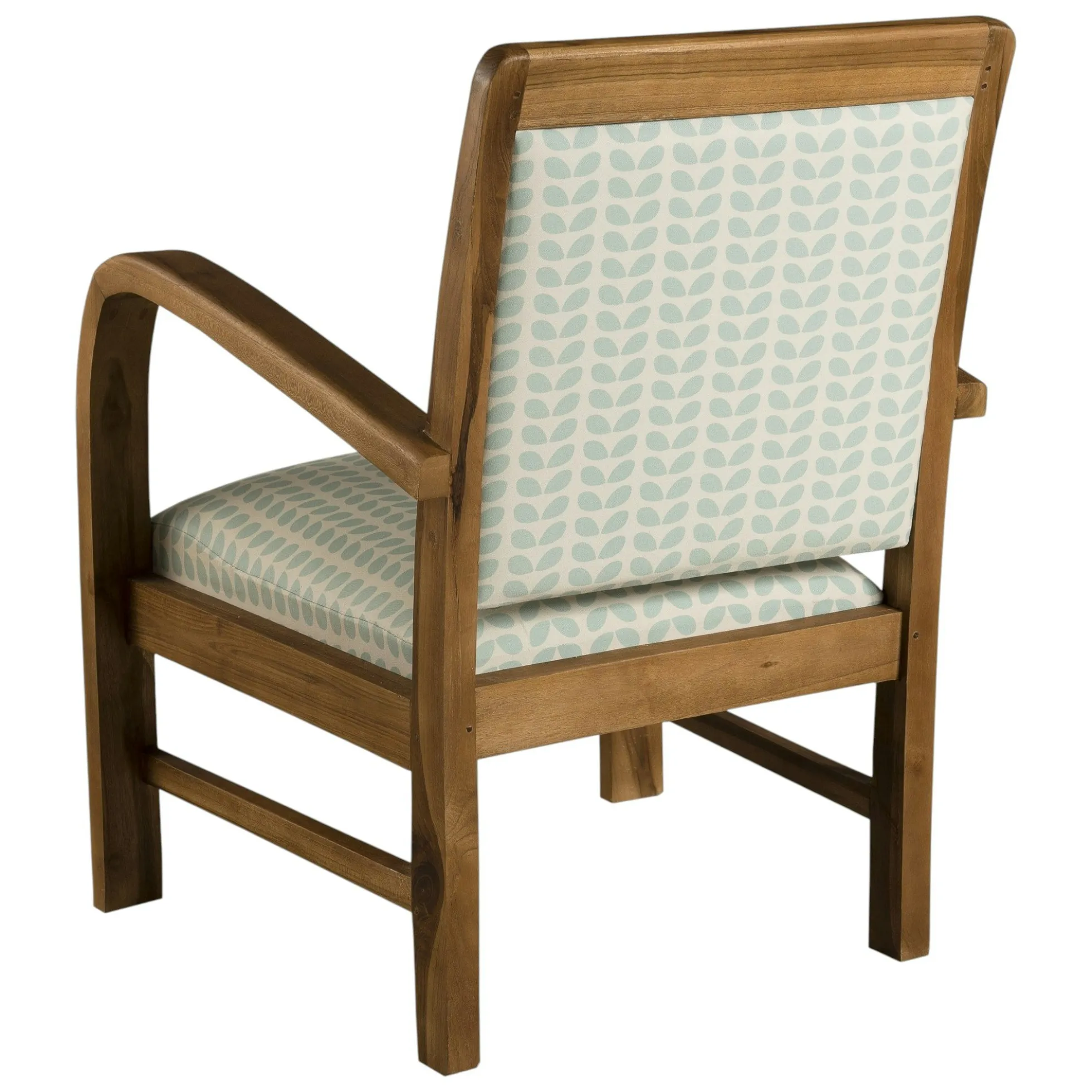 Fauteuil Teck assise tissu coton motifs feuilles rétro années 50. Dim: 61x63x81cm DIKA