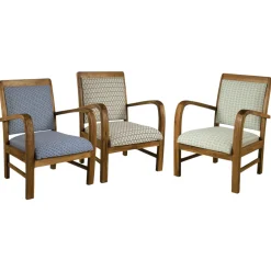 Fauteuil Teck assise tissu coton motifs feuilles rétro années 50. Dim: 61x63x81cm DIKA