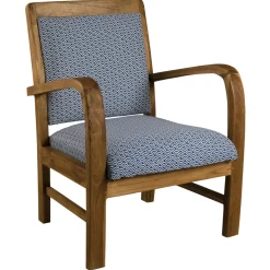 Fauteuil Teck assise tissu coton bleu motifs traditionnels vagues Seigaiha 61x63x81cm DIKA