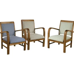 Fauteuil Teck assise tissu coton bleu motifs traditionnels vagues Seigaiha 61x63x81cm DIKA