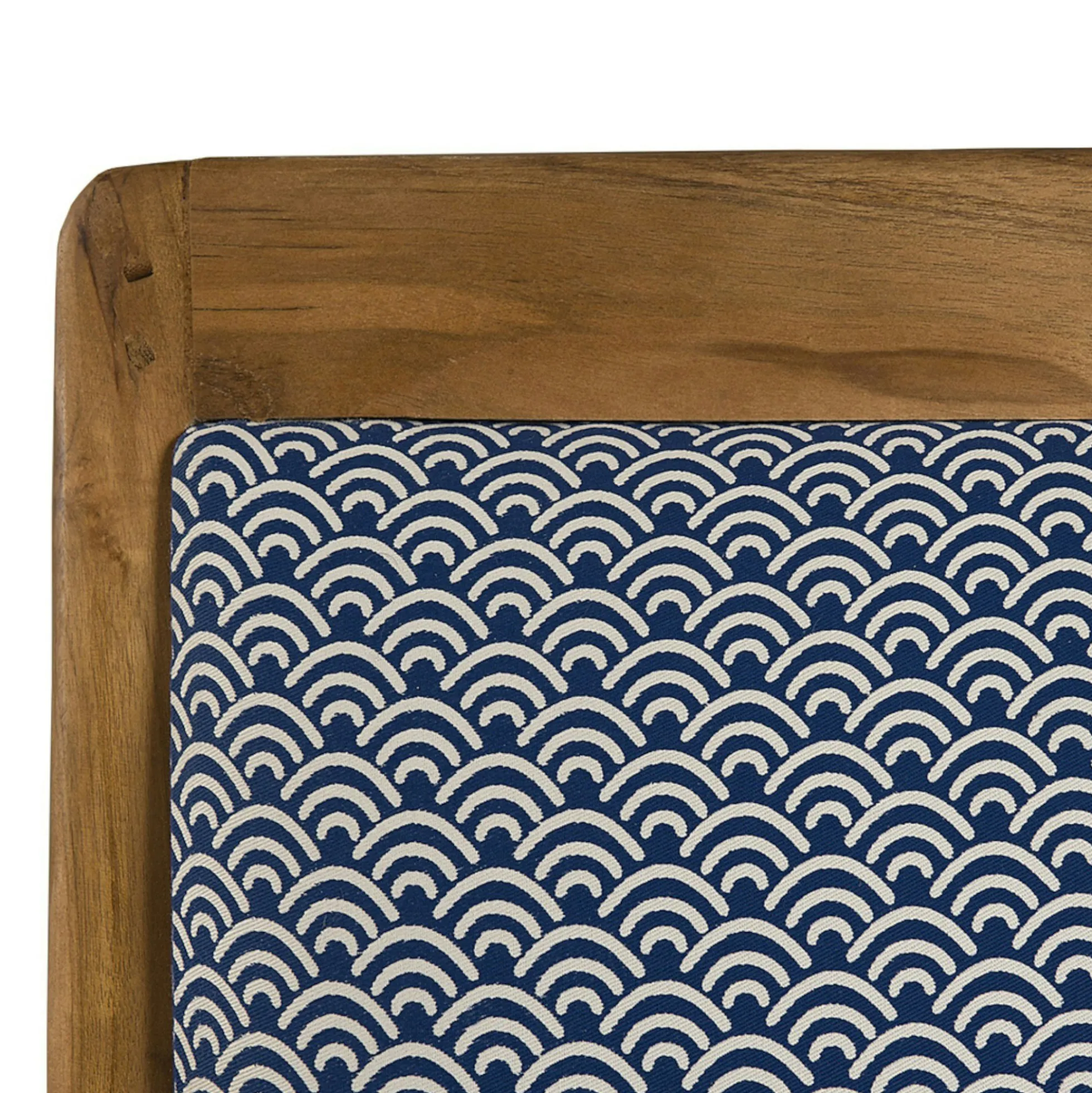 Fauteuil Teck assise tissu coton bleu motifs traditionnels vagues Seigaiha 61x63x81cm DIKA
