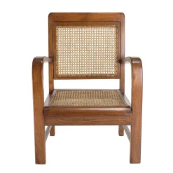 Fauteuil éthnique bois foncé et rotin DIKA