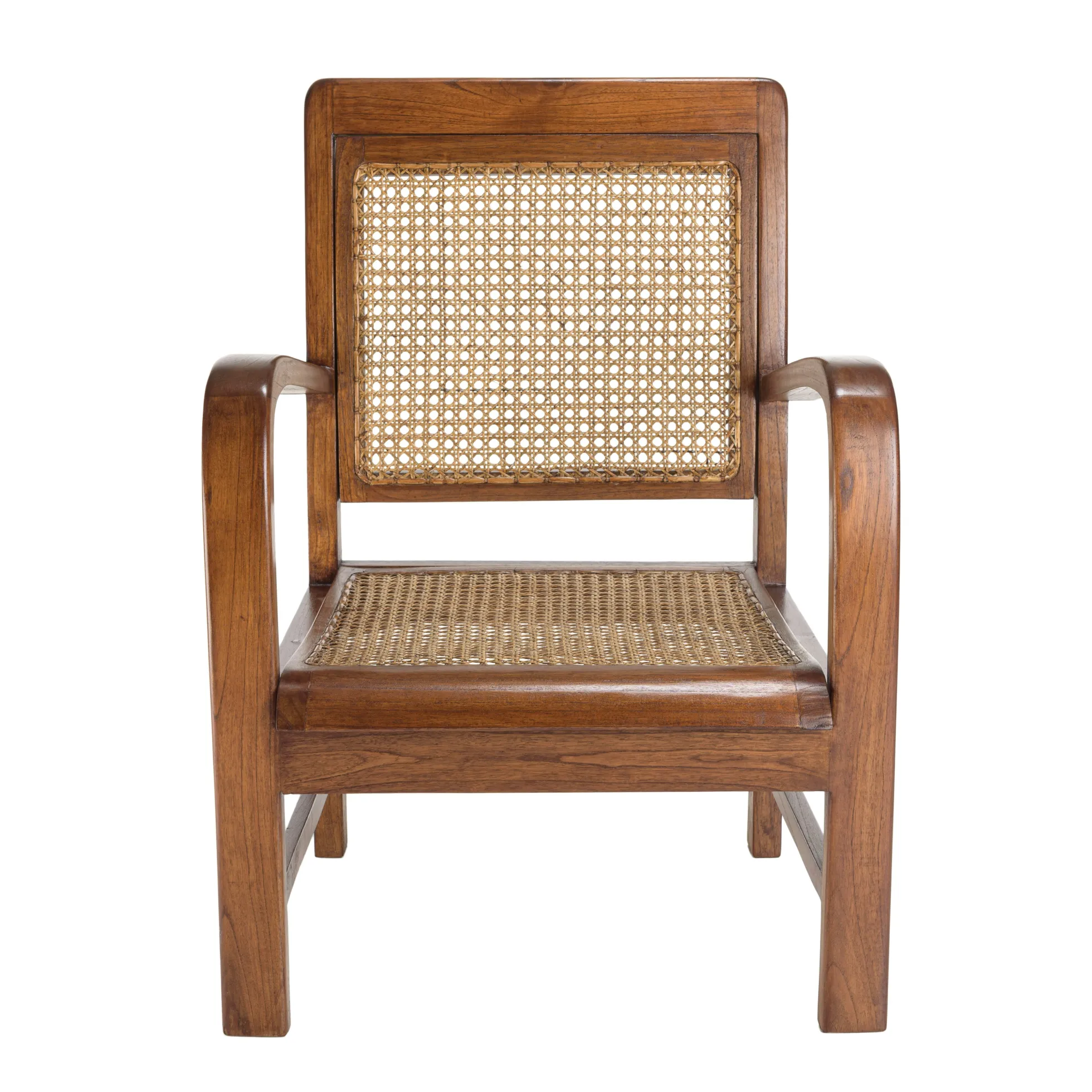 Fauteuil éthnique bois foncé et rotin DIKA
