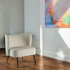 Fauteuil tissu blanc bouclé MALMOE