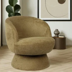 Fauteuil vert pivotant - tissu chenille, style rétro IENA