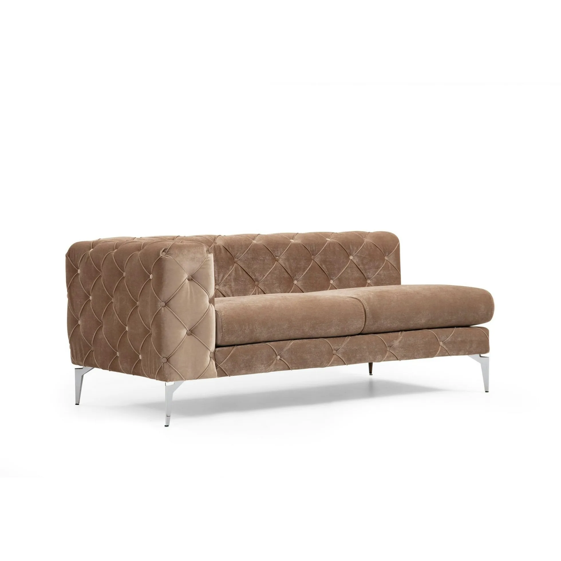 Grand canapé 4 places beige en velours capitonné DOVER