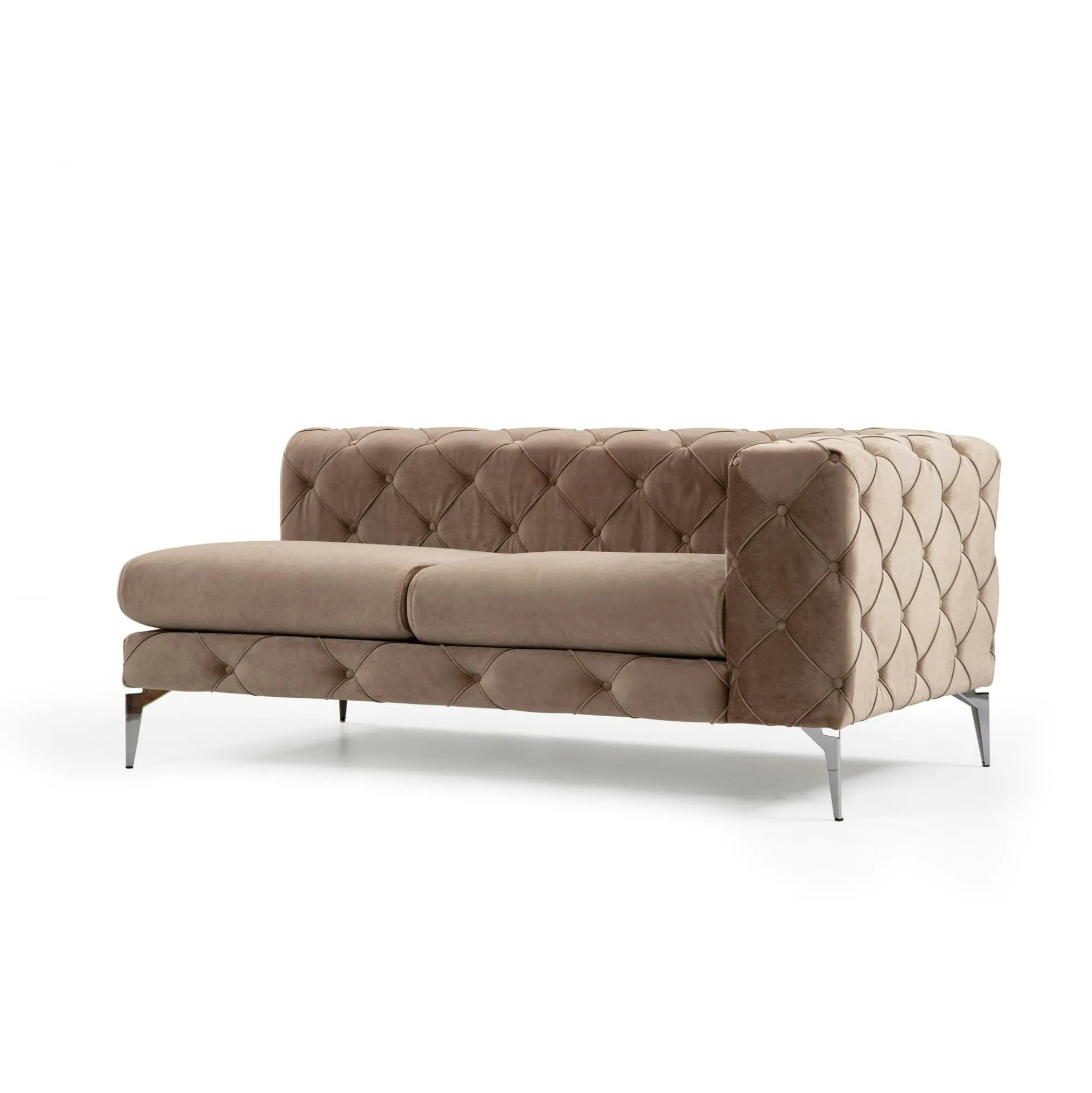 Grand canapé 4 places beige en velours capitonné DOVER