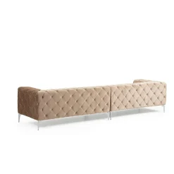 Grand canapé 4 places beige en velours capitonné DOVER
