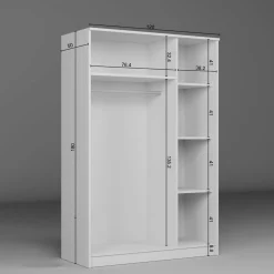 Grande armoire penderie blanche 3 portes 5 étagères BYRON