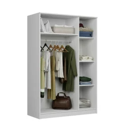Grande armoire penderie blanche 3 portes 5 étagères BYRON