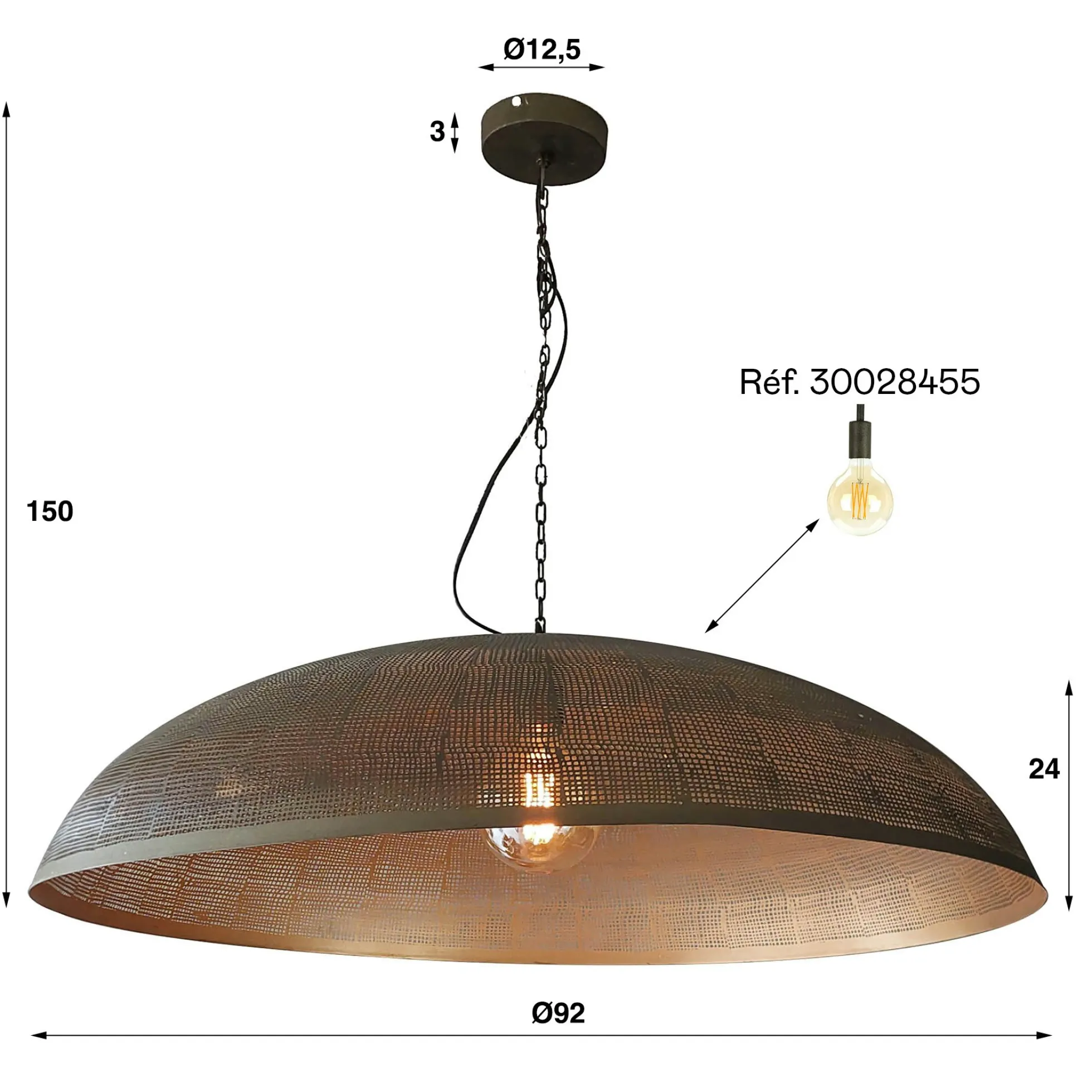 Grande suspension cuivrée et ajourée Ø90 cm RALF