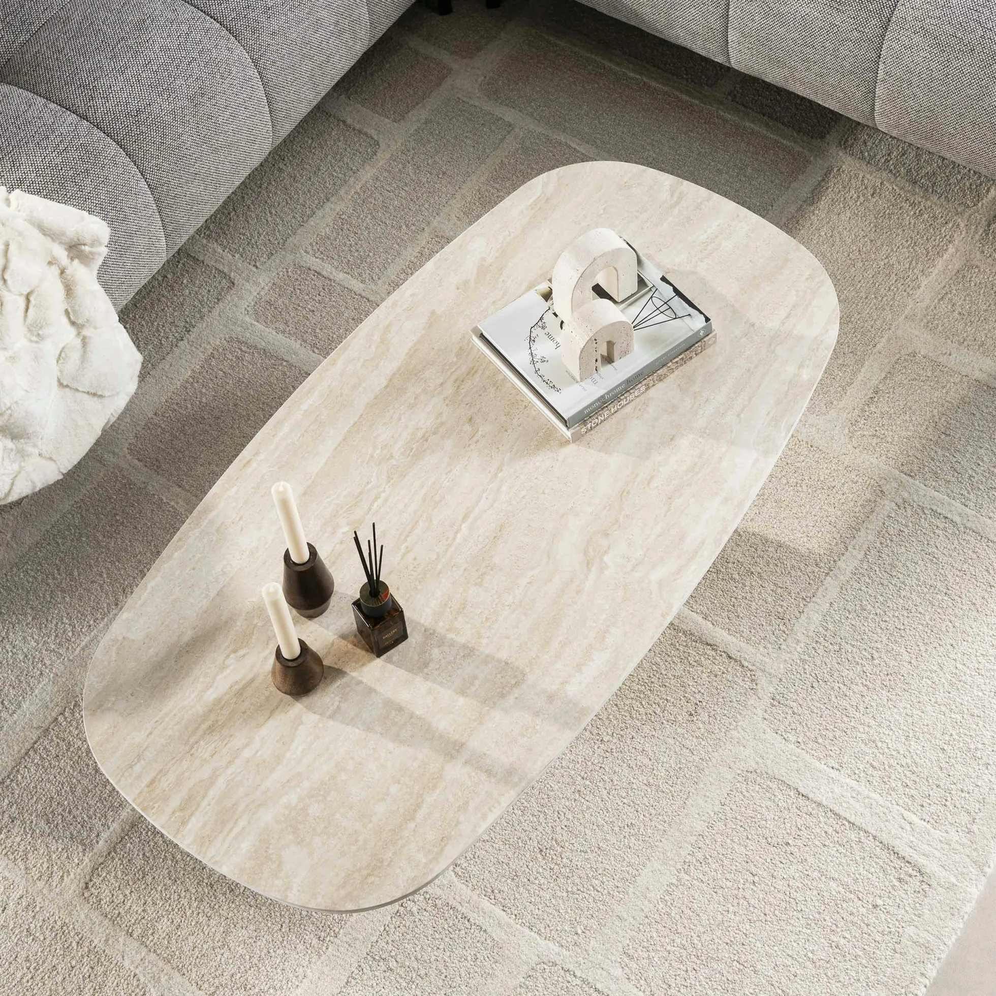 Grande table basse effet travertin 135 cm ASCOLI