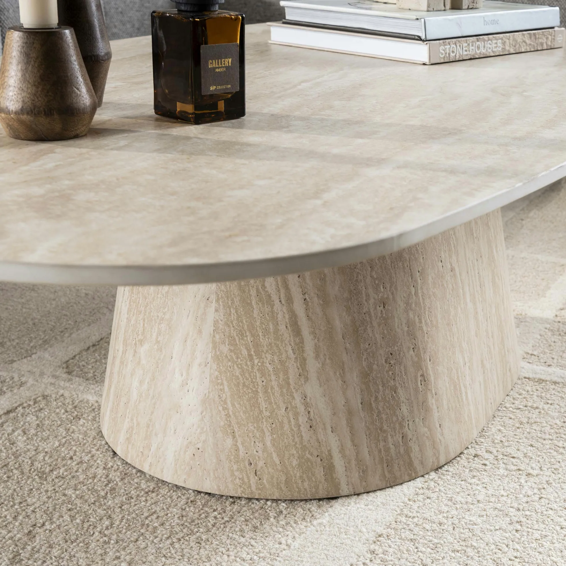 Grande table basse effet travertin 135 cm ASCOLI