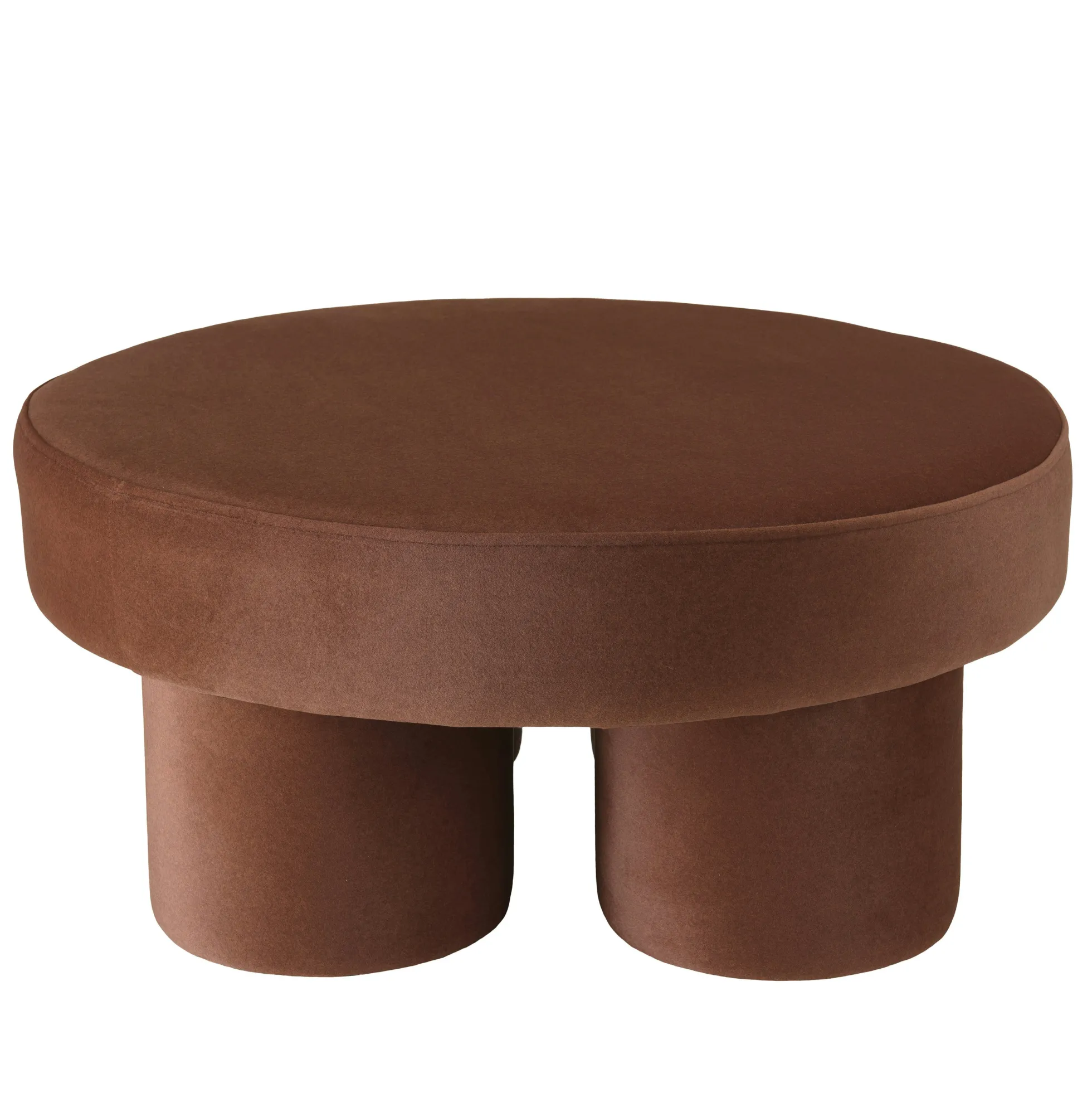 Grand pouf forme en tissu effet velours marron COLOMBUS