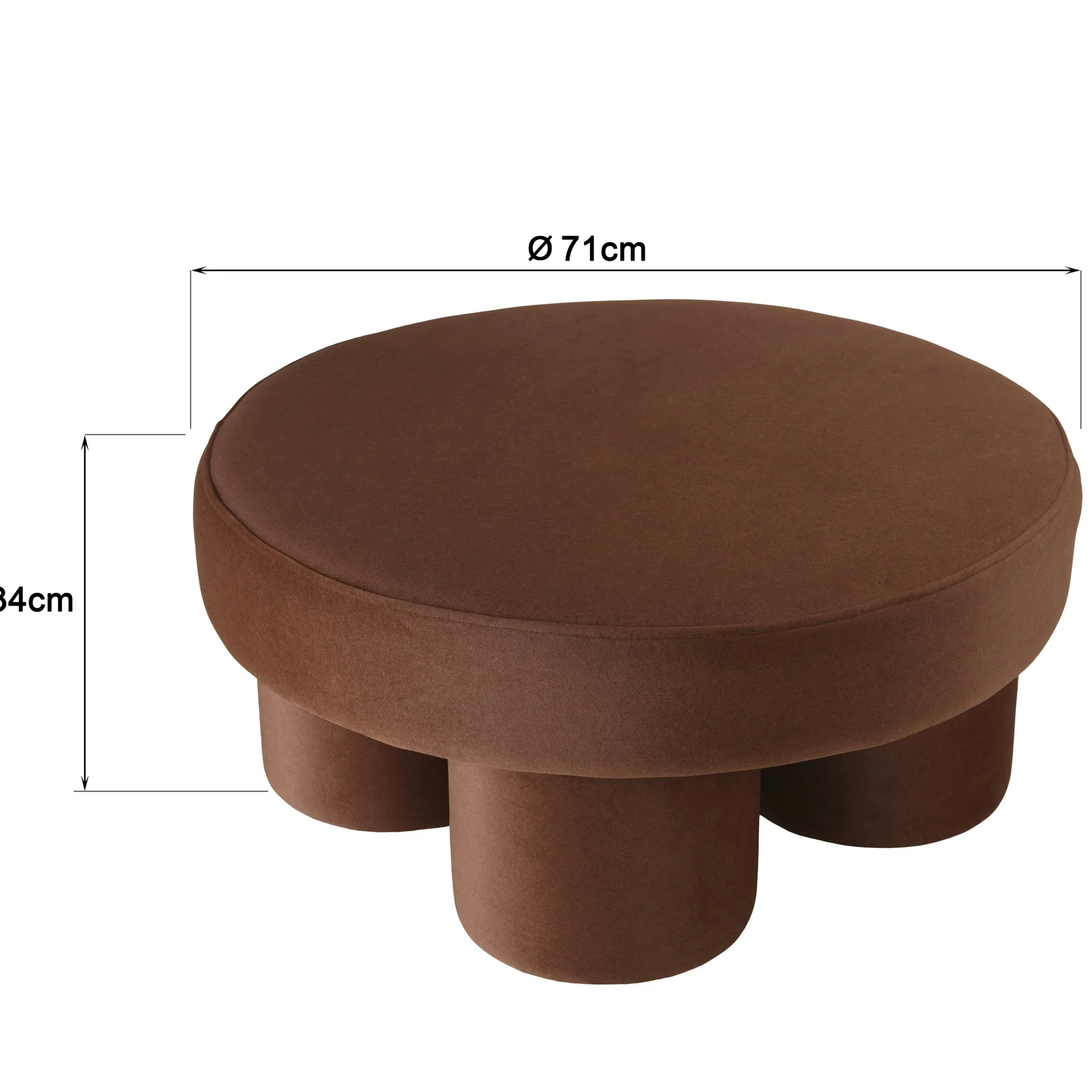 Grand pouf forme en tissu effet velours marron COLOMBUS