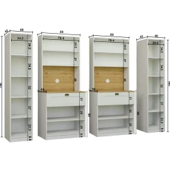 Grand vaisselier de cuisine à LED 10 portes décor blanc et noir AURA