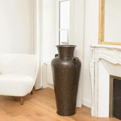 Grand vase alu martelé style amphore couleur cuivre/noir H99,5 cm NADOR