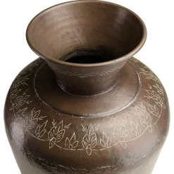 Grand vase oriental couleur cuivre foncé patiné motifs dorés H85,5 cm NADOR