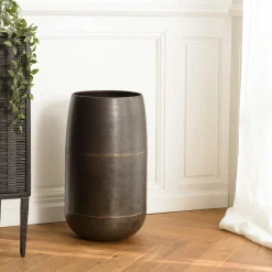 Grand vase rond métal brun antique ZALA