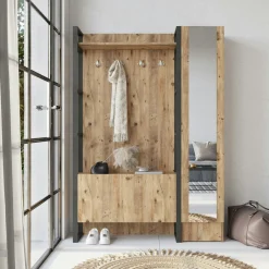 Grand vestiaire d'entrée rustique chic 1 miroir 2 portes MARFA