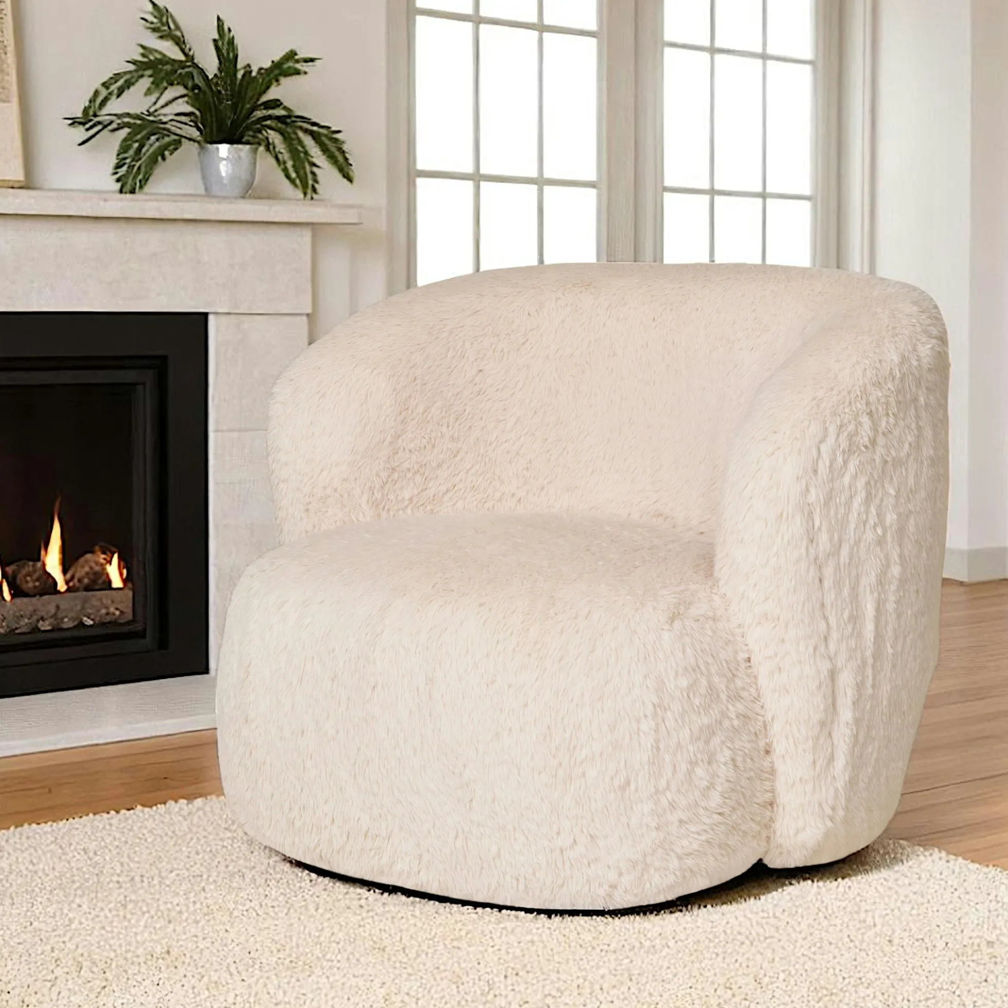 Gros fauteuil en fausse fourrure, couleur blanc cassé BERLIN
