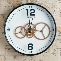 Horloge engrenages or fond blanc