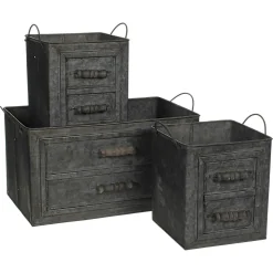Jardinière en Zinc effet faux tiroirs (lot de 3)