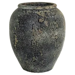 Jarre décorative en terre cuite grise effet vieilli H 49 cm