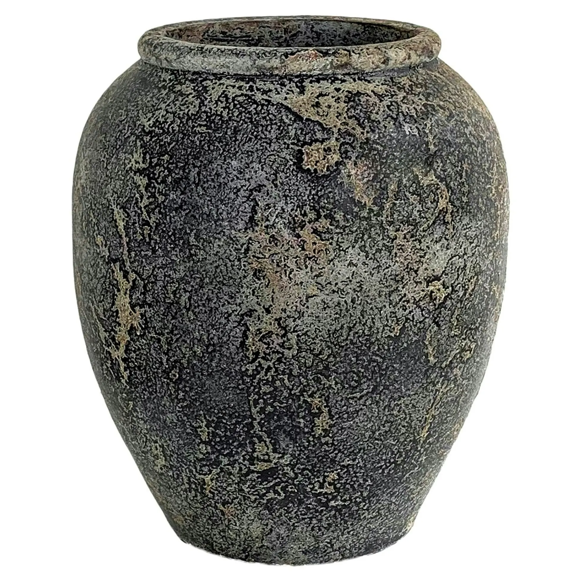 Jarre décorative en terre cuite grise effet vieilli H 49 cm