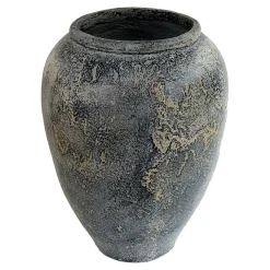 Jarre décorative en terre cuite grise effet vieilli H 85 cm