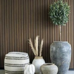 Jarre décorative en terre cuite grise effet vieilli H 85 cm