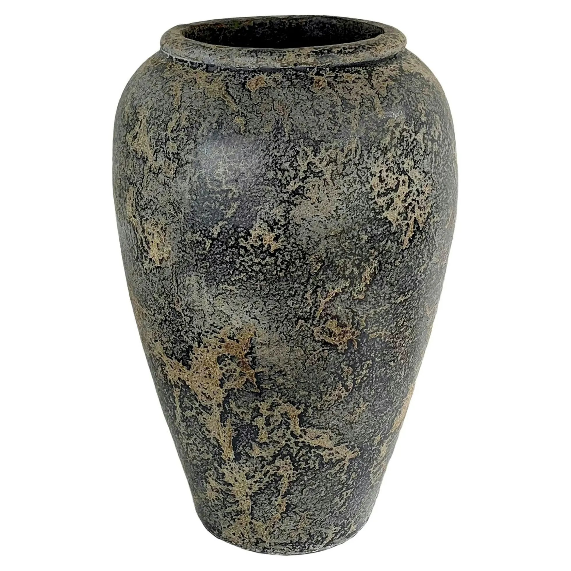 Jarre décorative en terre cuite grise effet vieilli H 69 cm