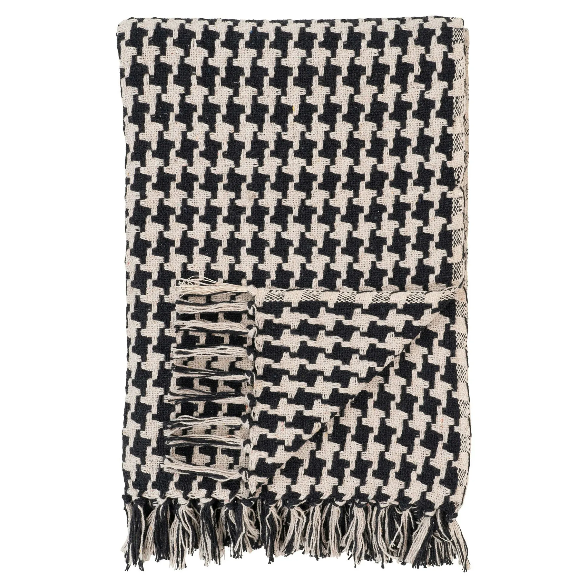 Jeté de canapé noir & blanc – motif pied-de-poule FALLON