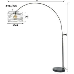 Lampadaire arc forme tourbillon anthracite noir