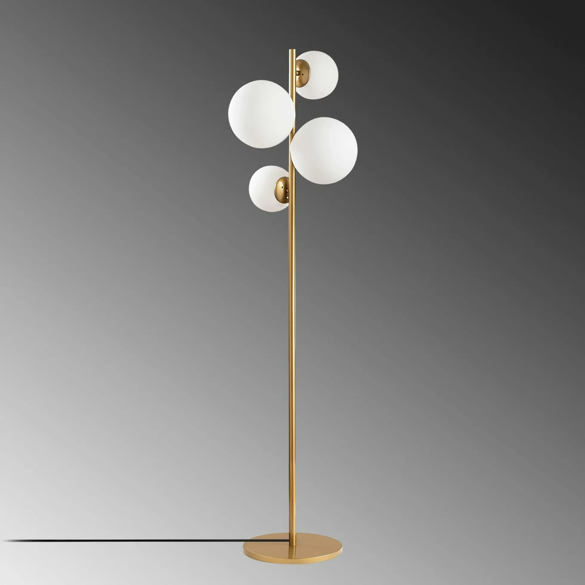 Lampadaire art déco doré, 4 globes verre dépoli SIERRE