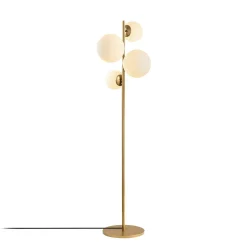 Lampadaire art déco doré, 4 globes verre dépoli SIERRE