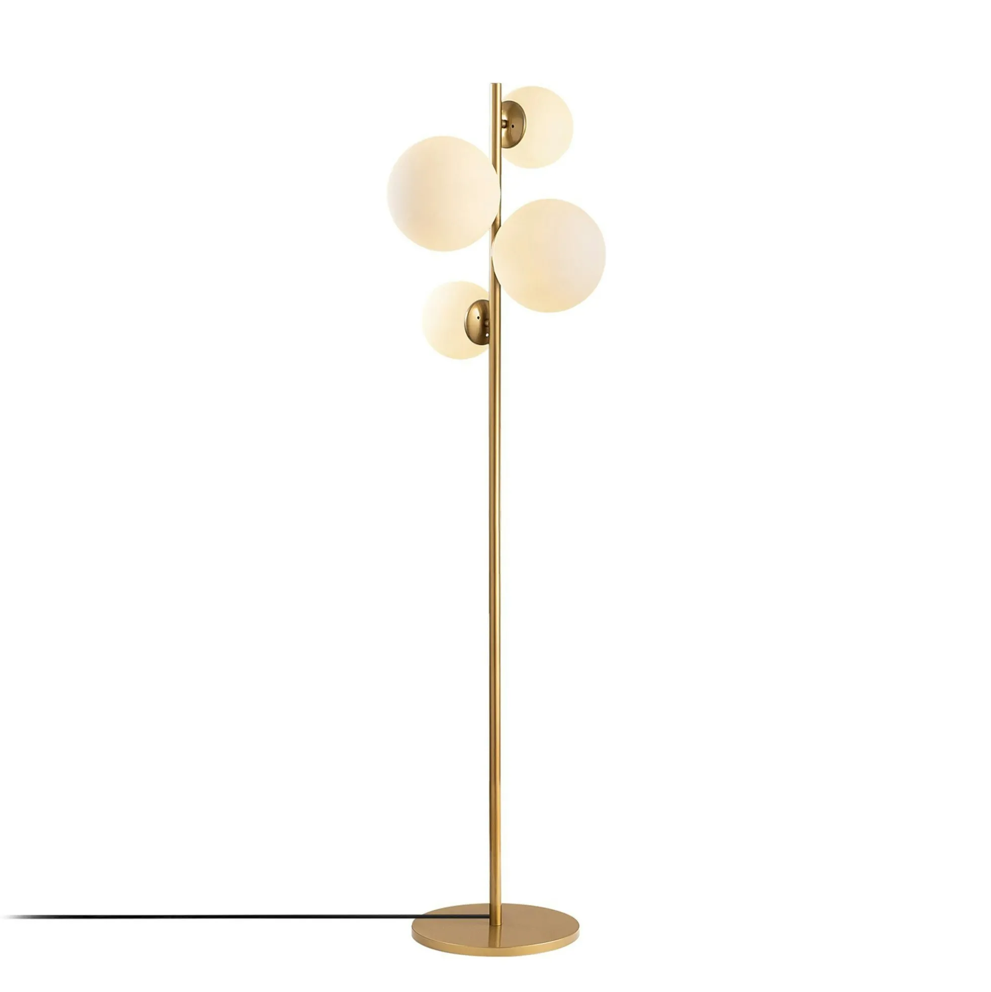 Lampadaire art déco doré, 4 globes verre dépoli SIERRE