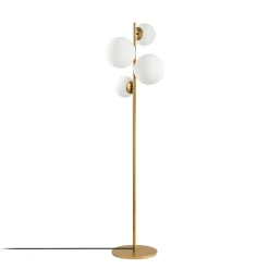 Lampadaire art déco doré, 4 globes verre dépoli SIERRE