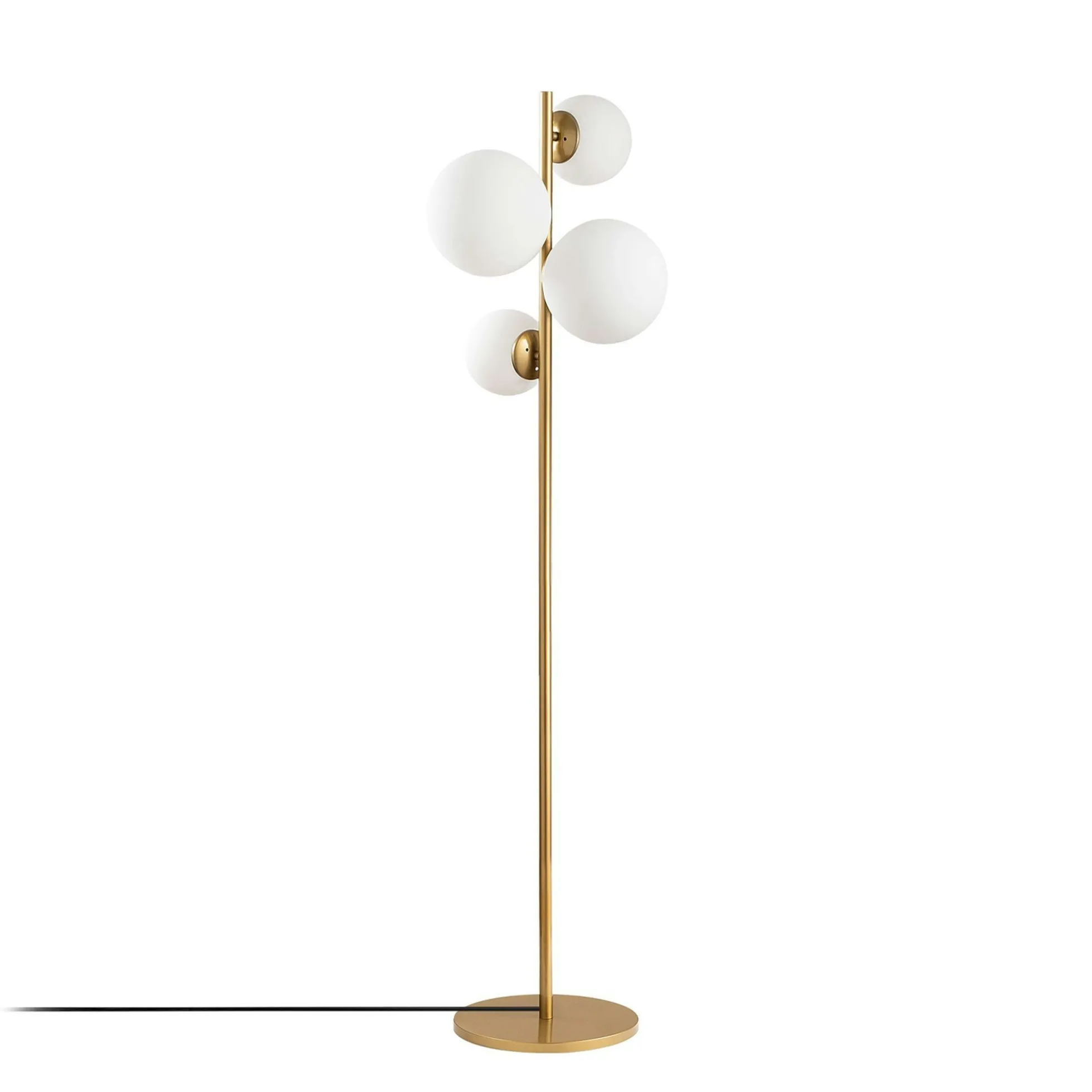 Lampadaire art déco doré, 4 globes verre dépoli SIERRE