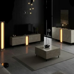 Lampadaire colonne LED décor travertin à télécommande AURA