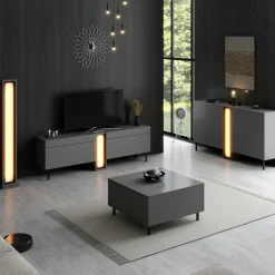 Lampadaire colonne LED gris foncé à télécommande AURA
