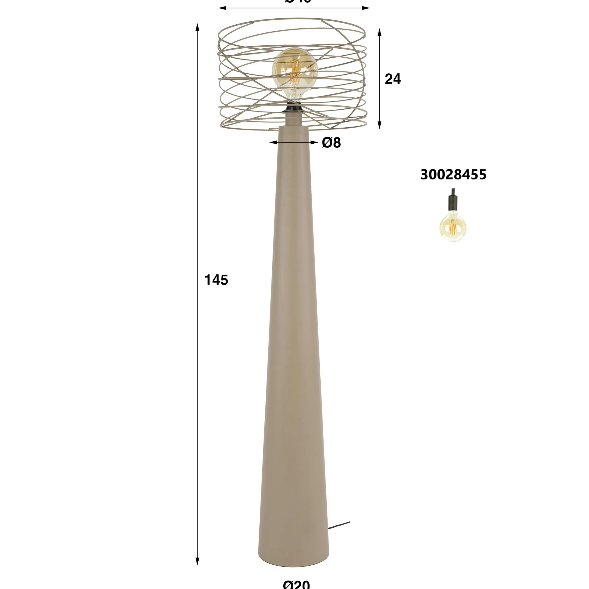 Lampadaire de salon métal beige pied conique RALF